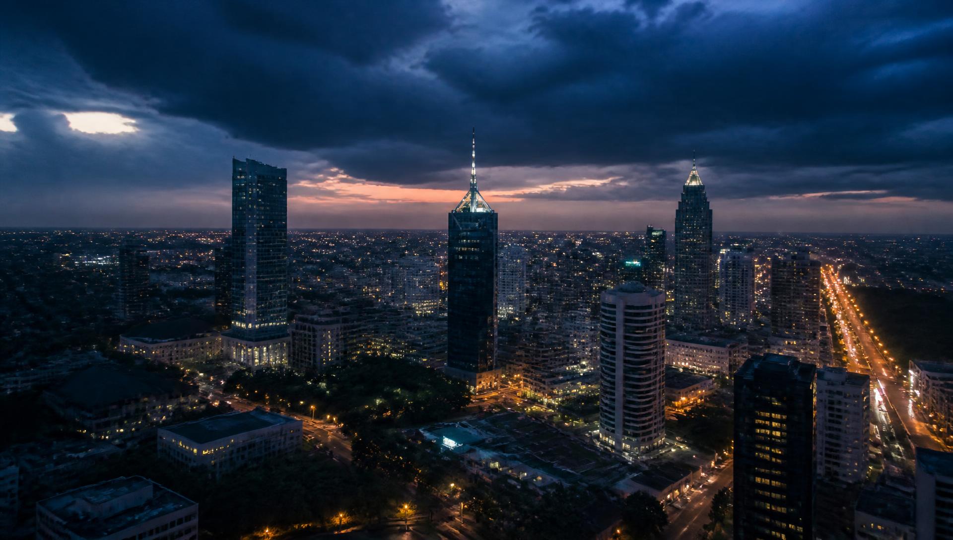 Nairobi commercial skyline at dusk
